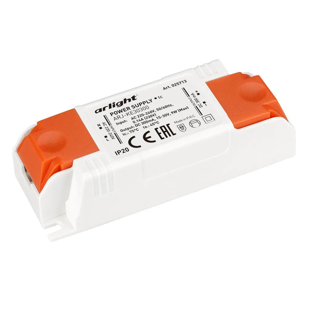 Блок питания ARJ-KE30300 (9W, 300mA) (Arlight, IP20 Пластик, 5 лет) - изображение товара