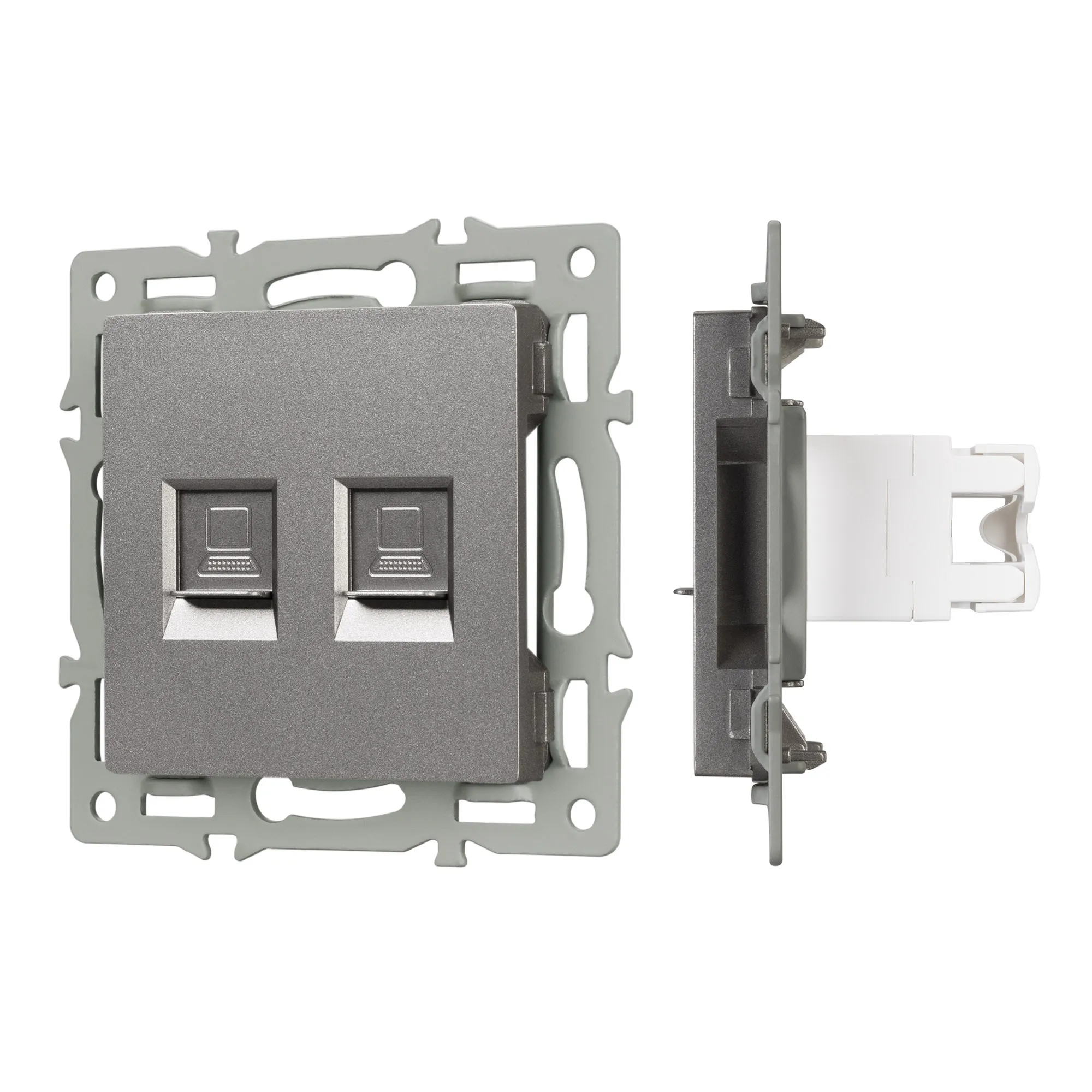 Механизм компьютерной розетки двойной SCT-MPC2-PL-GR (RJ-45, CAT6) (Arlight, -)