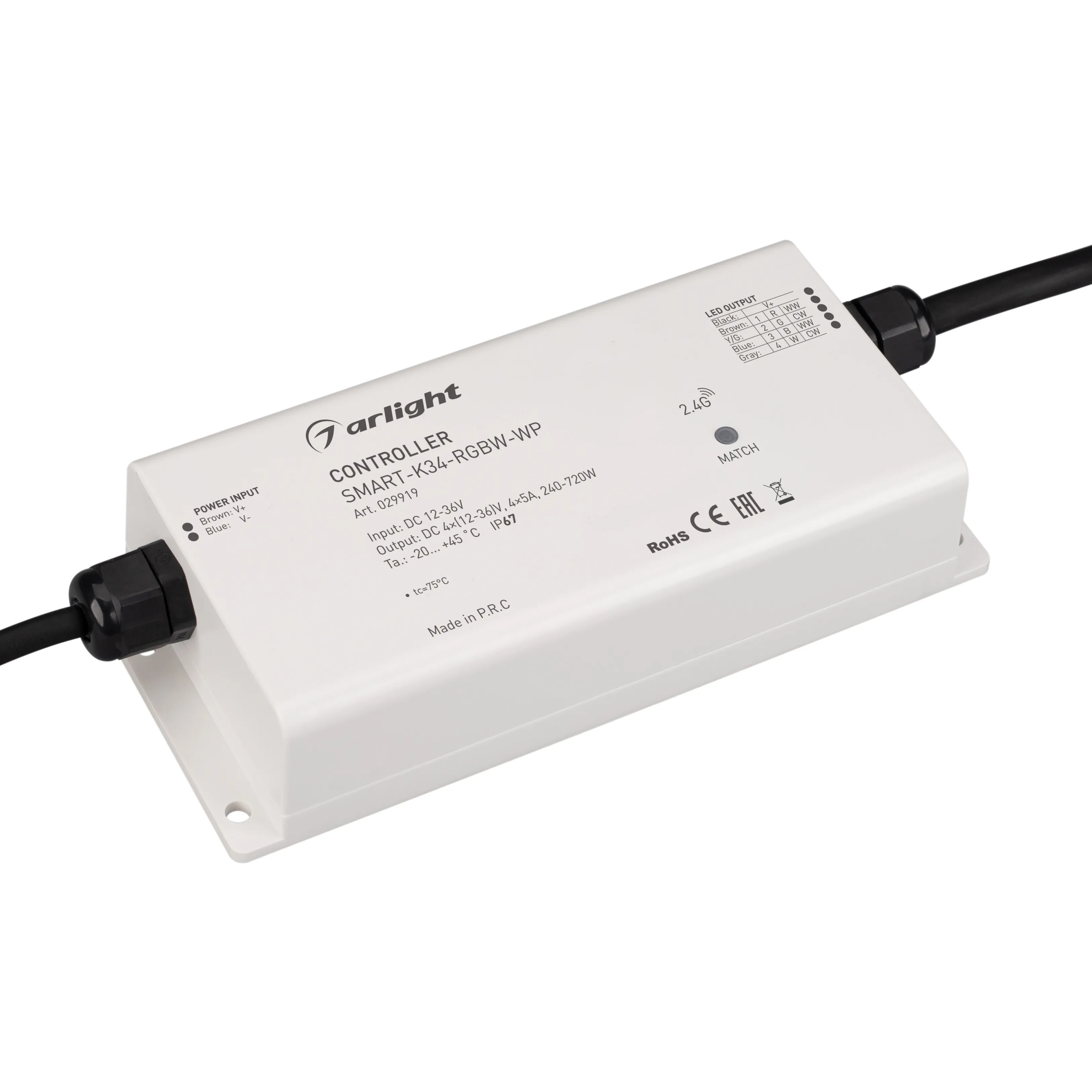 Контроллер SMART-K34-RGBW-WP (12-36V, 4x5A, 2.4G) (Arlight, IP67 Пластик, 5 лет) - изображение товара