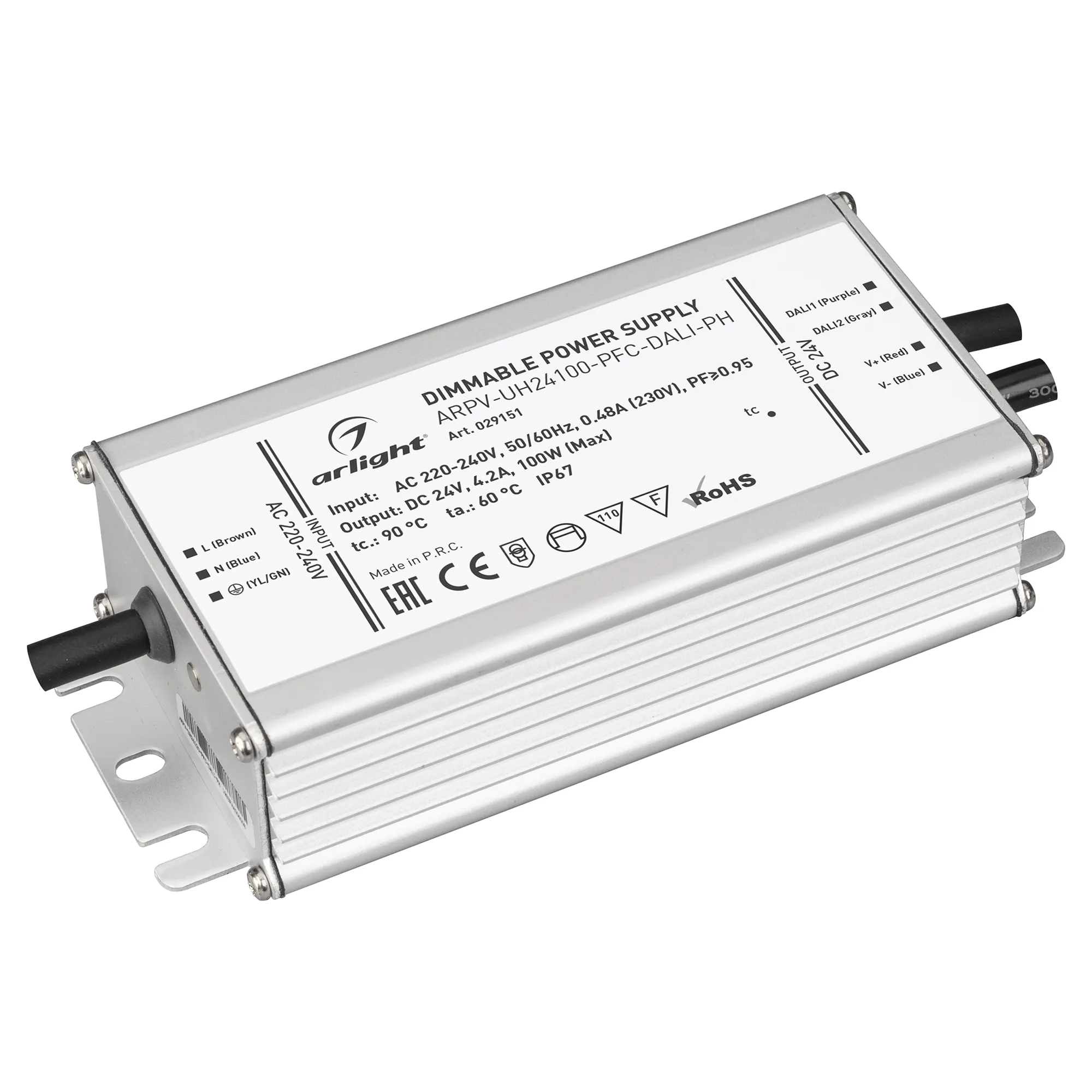 Блок питания ARPV-UH24100-PFC-DALI-PH (24V, 4.2A, 100W) (Arlight, IP67 Металл, 7 лет) - изображение товара